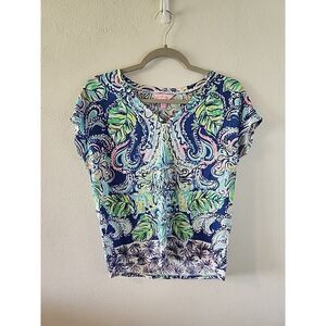 Lilly Pulitzer Hartwell Boxy Top Womens Size Xxs / Xs Hanging with Fronds Linen